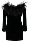 Alessandra Rich Feather detail velvet short dress