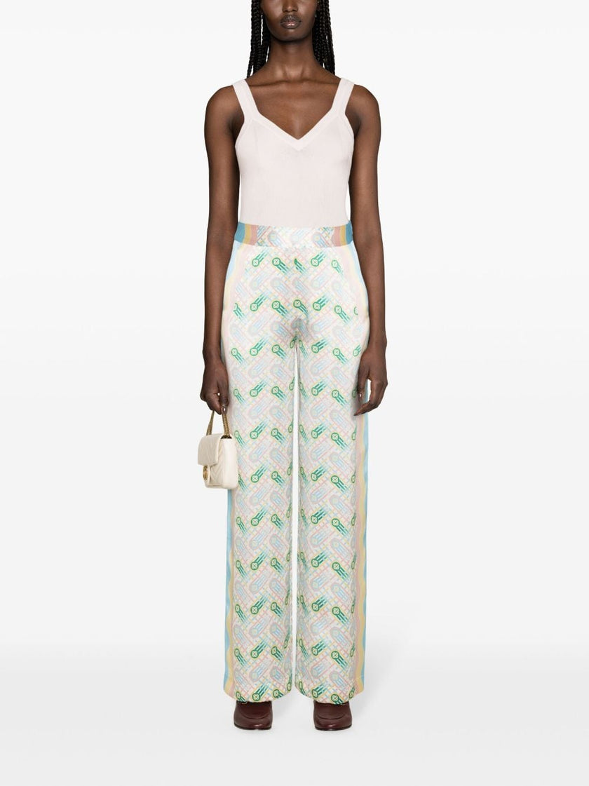 Casablanca Printed silk straight leg trousers