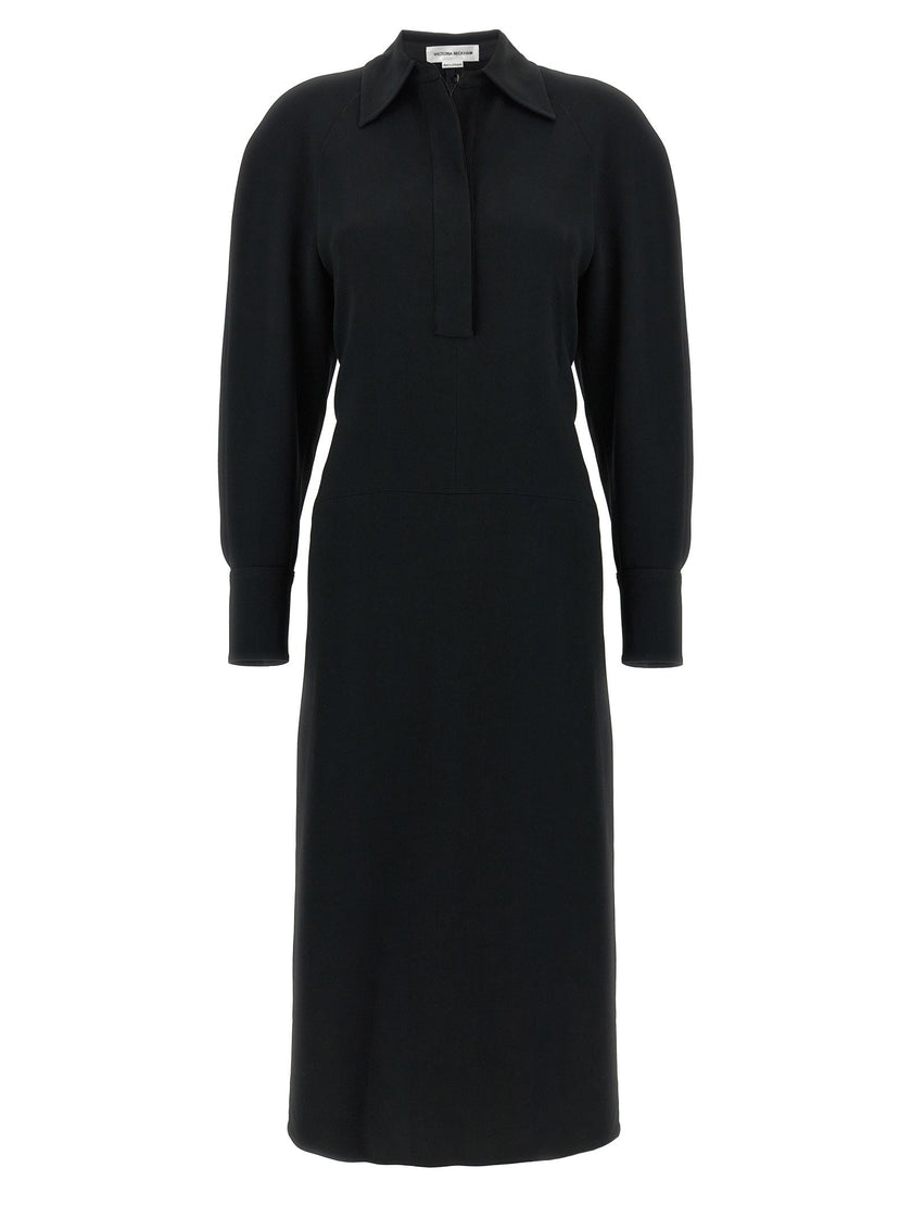Victoria Beckham Long Sleeve Polo Collar Midi Dress