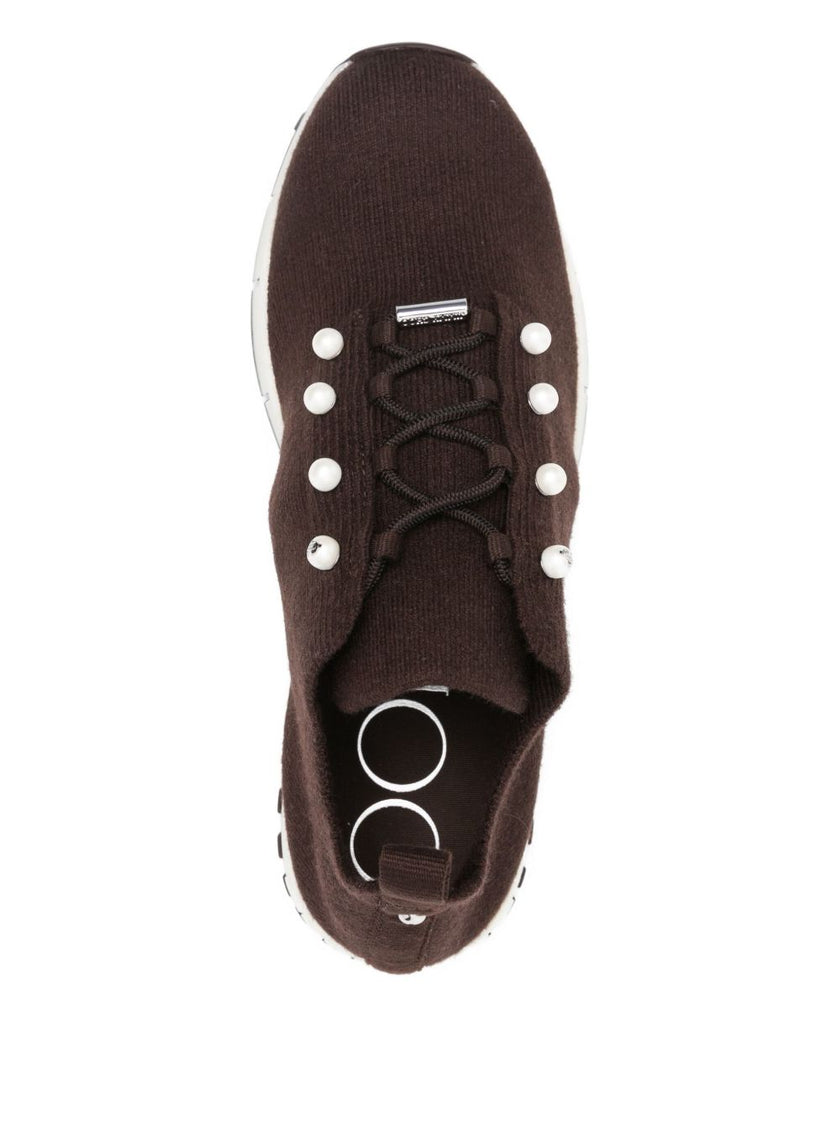 Jimmy Choo Veles Cashmere Melange Knit Trainers with Pearl Buttons