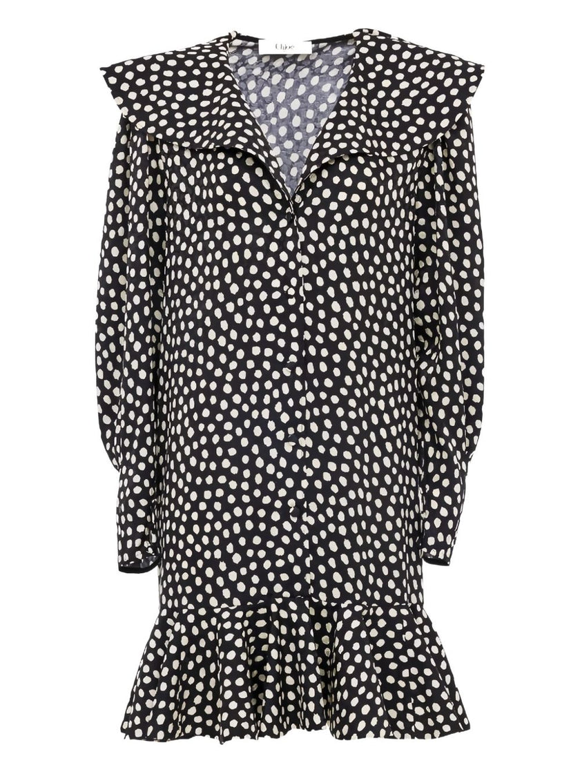 Chloé Chloe V-neck long sleeves Dotted silk dress