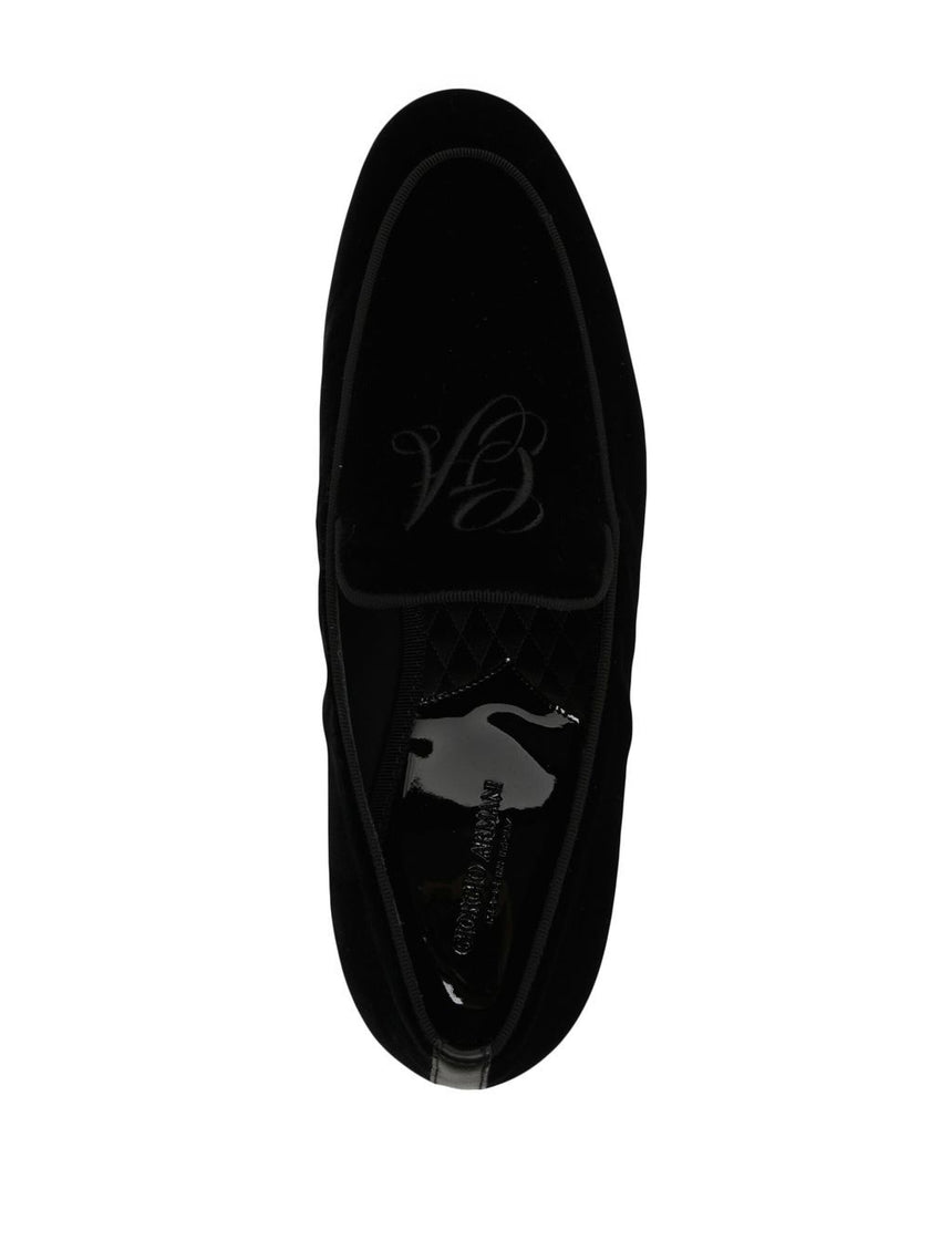 Giorgio Armani Embroidered logo velvet loafers