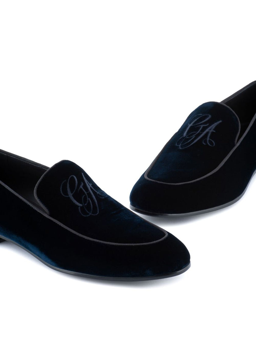 Giorgio Armani Embroidered logo velvet loafers