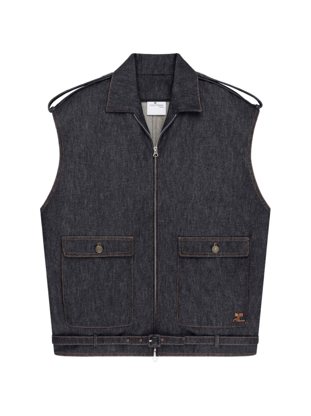 Courreges Denim sleeveless bomber jacket