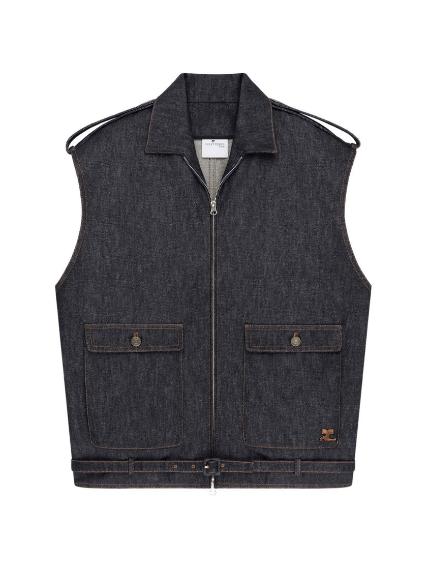 Courreges Denim sleeveless bomber jacket