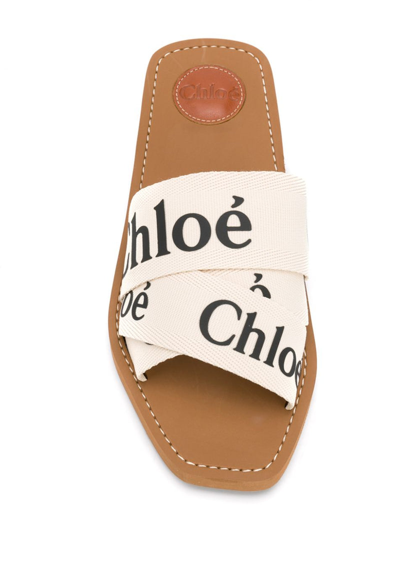 Chloé Chloe Woody Linen Flat Sandals
