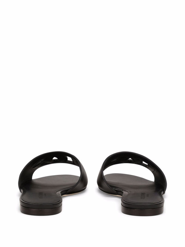 Dolce & Gabbana DG Logo Leather Flat Sandals