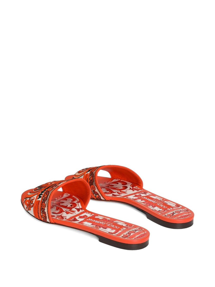 Dolce & Gabbana Majolica Embroidered Leather Slides