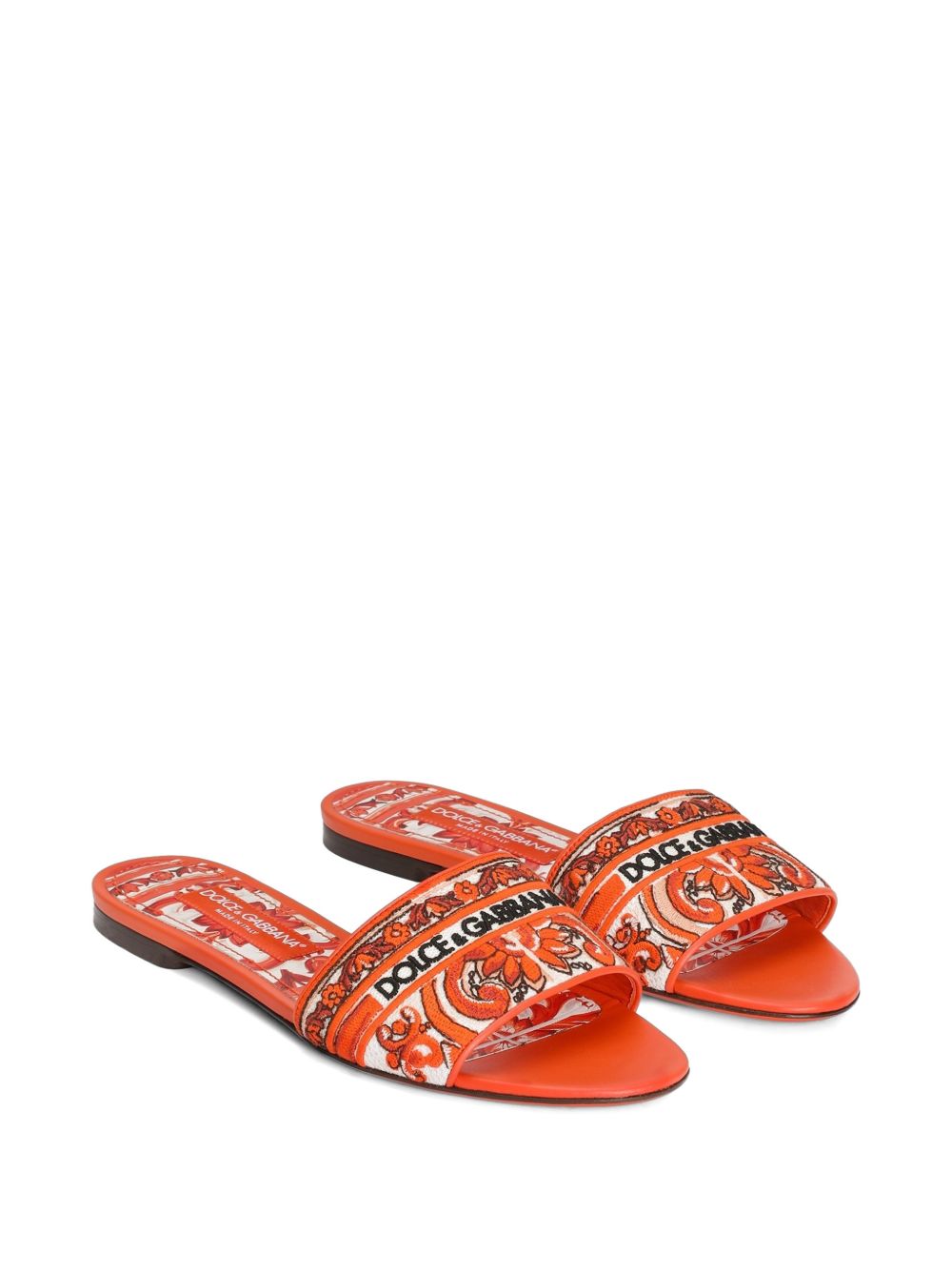Dolce & Gabbana Majolica Embroidered Leather Slides