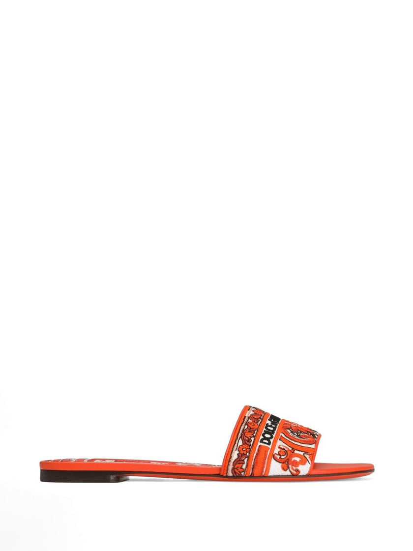 Dolce & Gabbana Majolica Embroidered Leather Slides