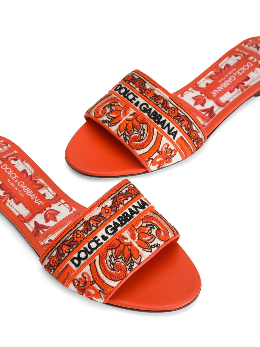 Dolce & Gabbana Majolica Embroidered Leather Slides