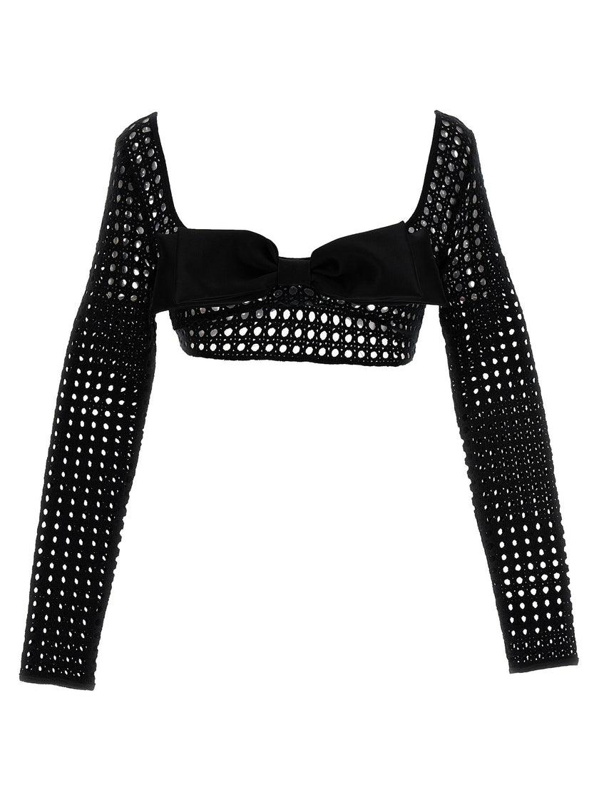 Giambattista Valli Cropped Macramé Bow Top