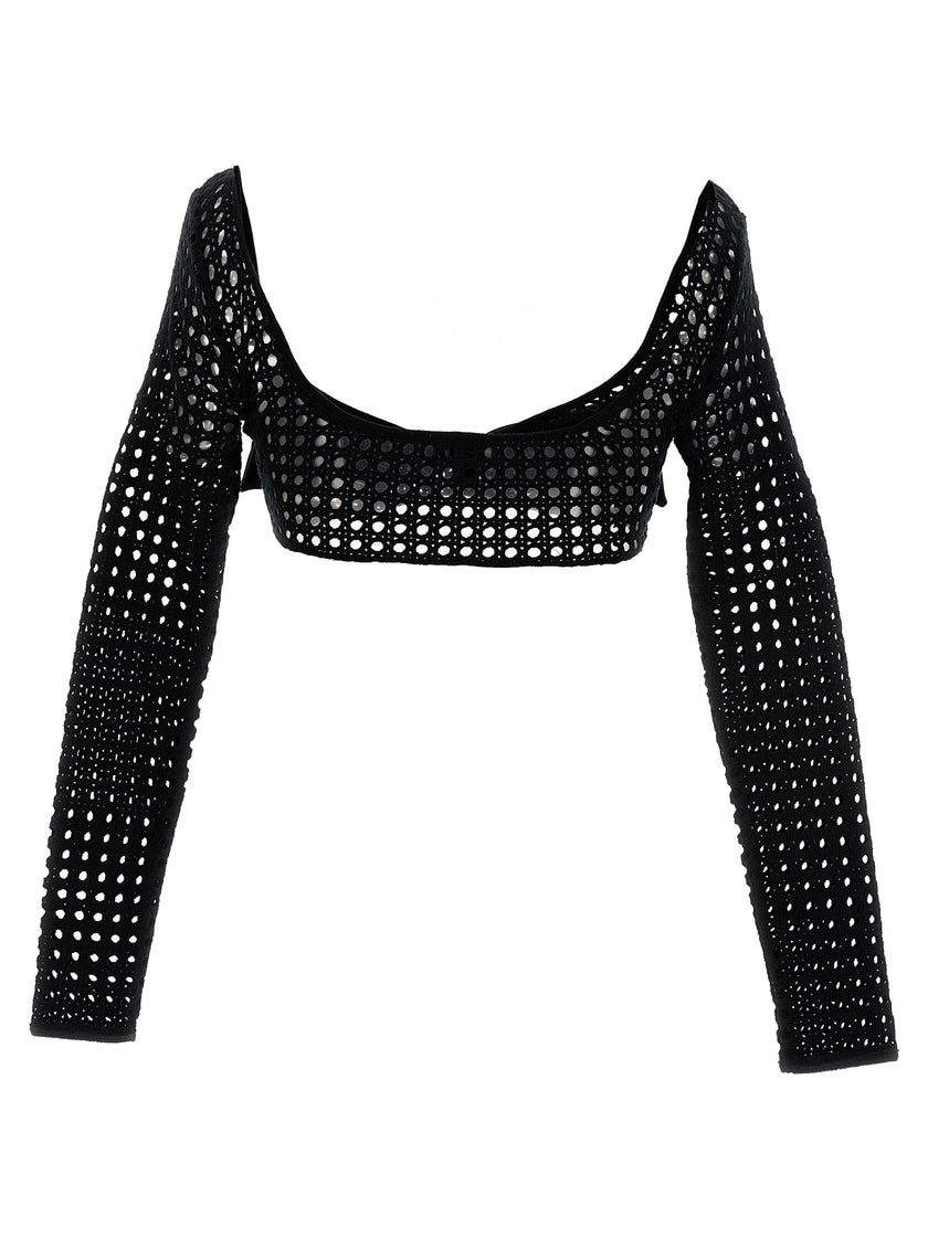 Giambattista Valli Cropped Macramé Bow Top