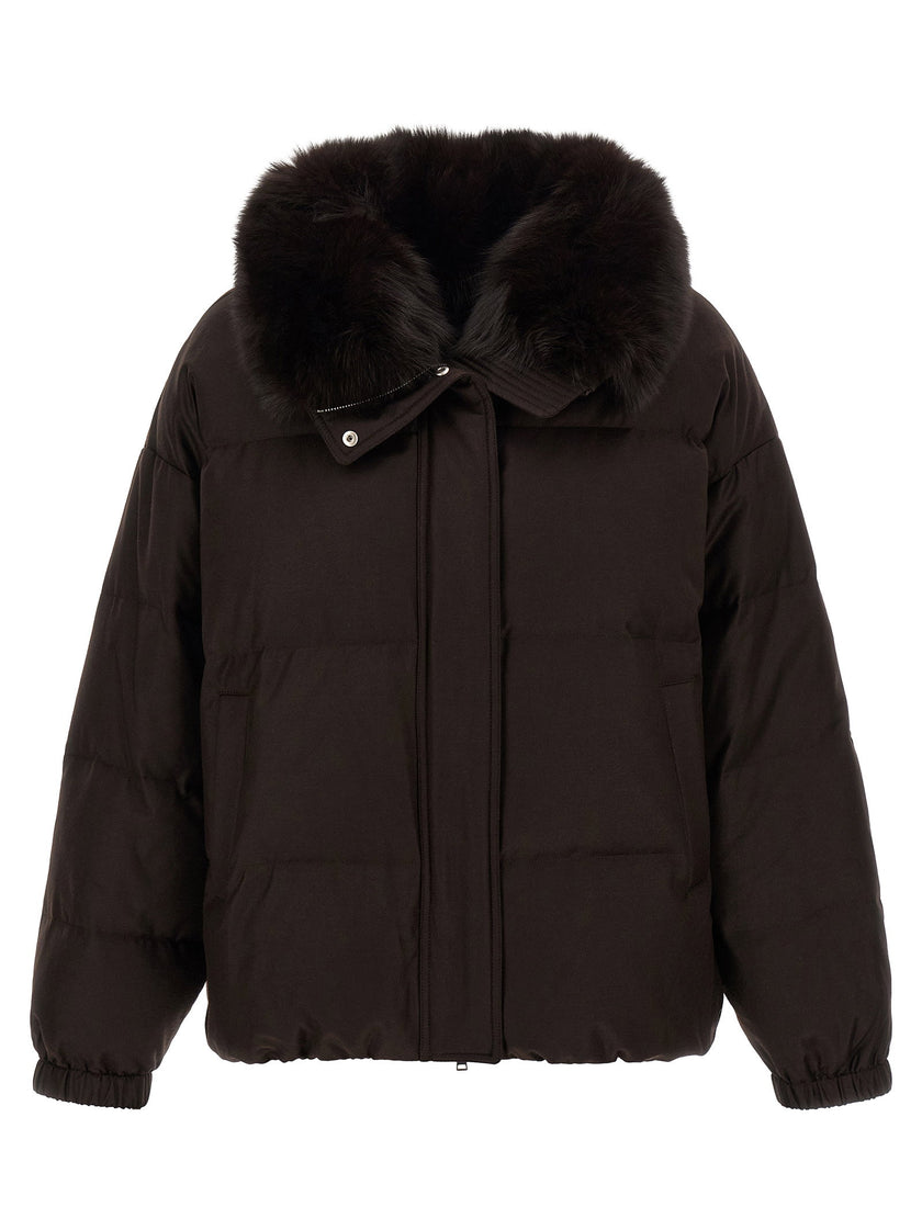 Yves Salomon Flannel Down Jacket With Mittens