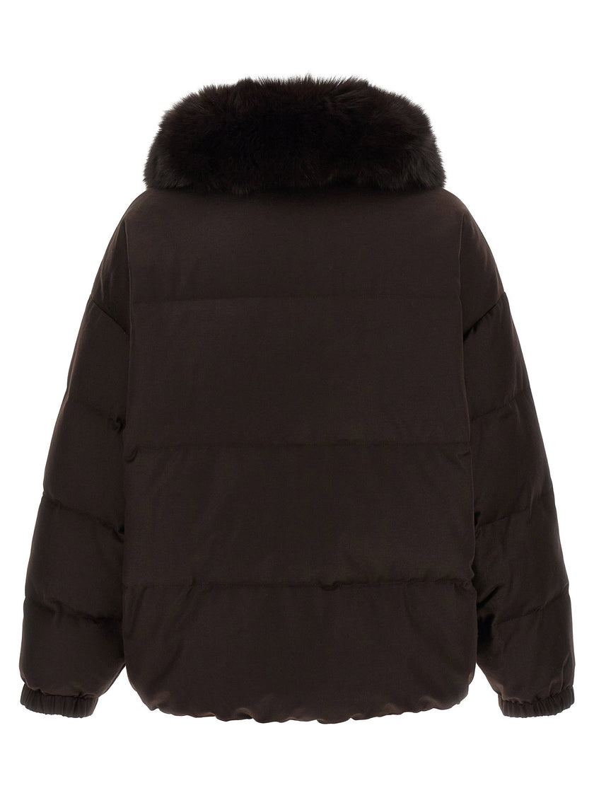 Yves Salomon Flannel Down Jacket With Mittens