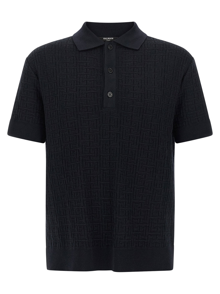 Balmain Monogram Knit Polo Shirt