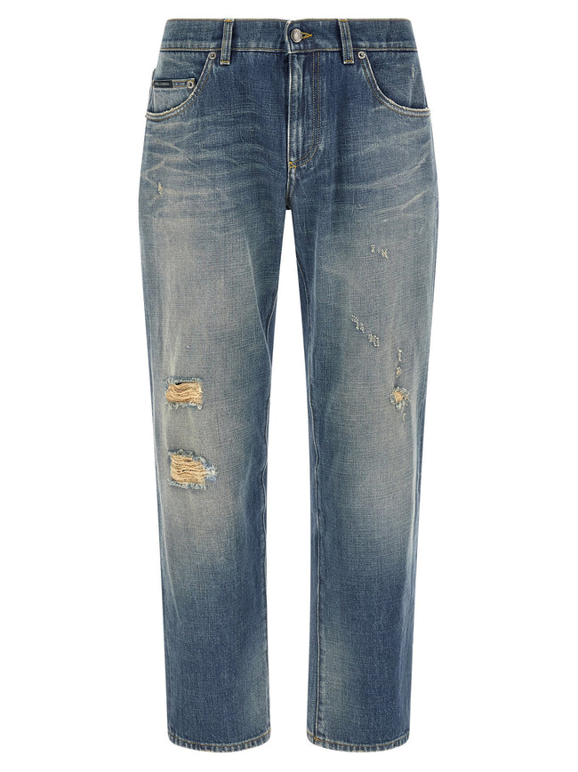 Dolce & Gabbana Destroyed Logo Plaque Jeans