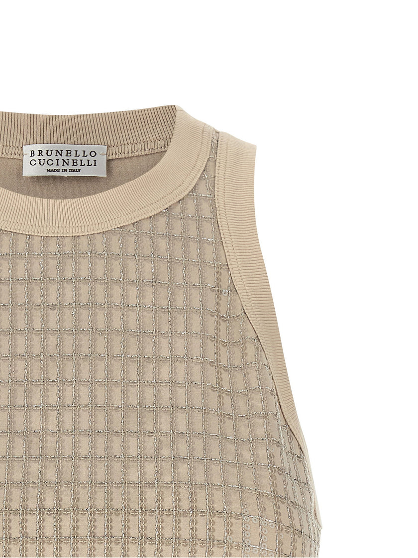 Brunello Cucinelli Dazzling Check Embroidery Top