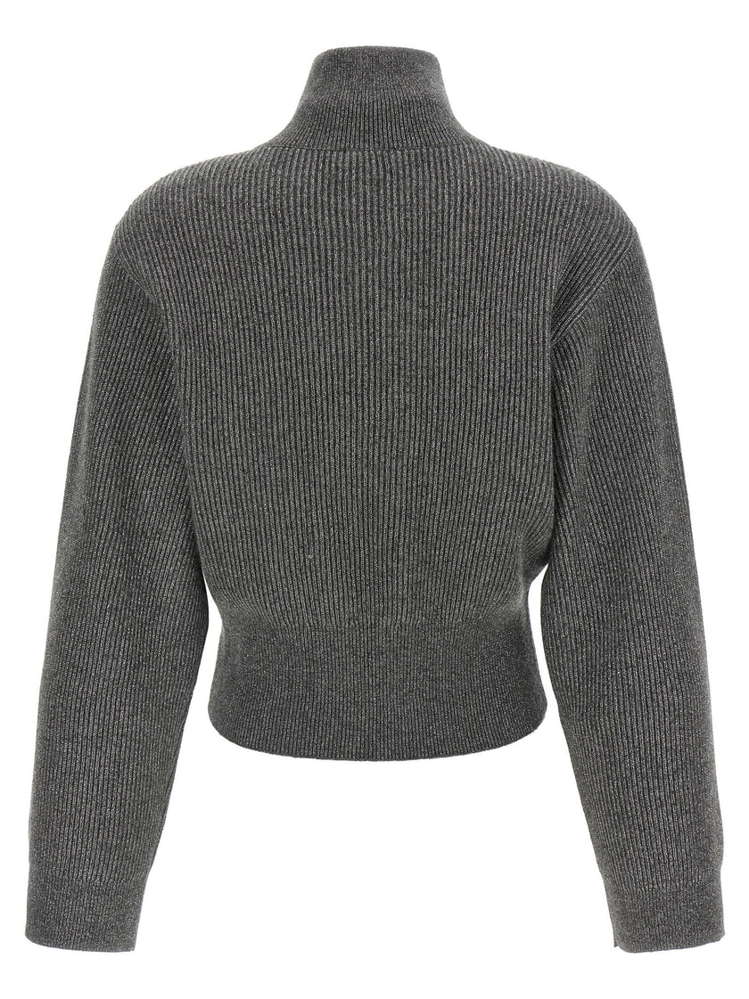 Brunello Cucinelli Ribbed Cardigan With Leather Detail