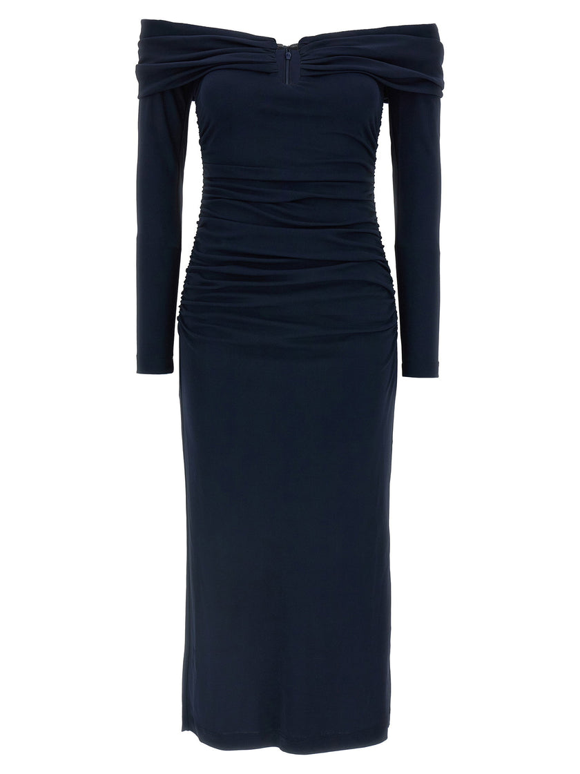 Carolina Herrera Off-shoulder 3/4 Slv Ruched Midi Dress